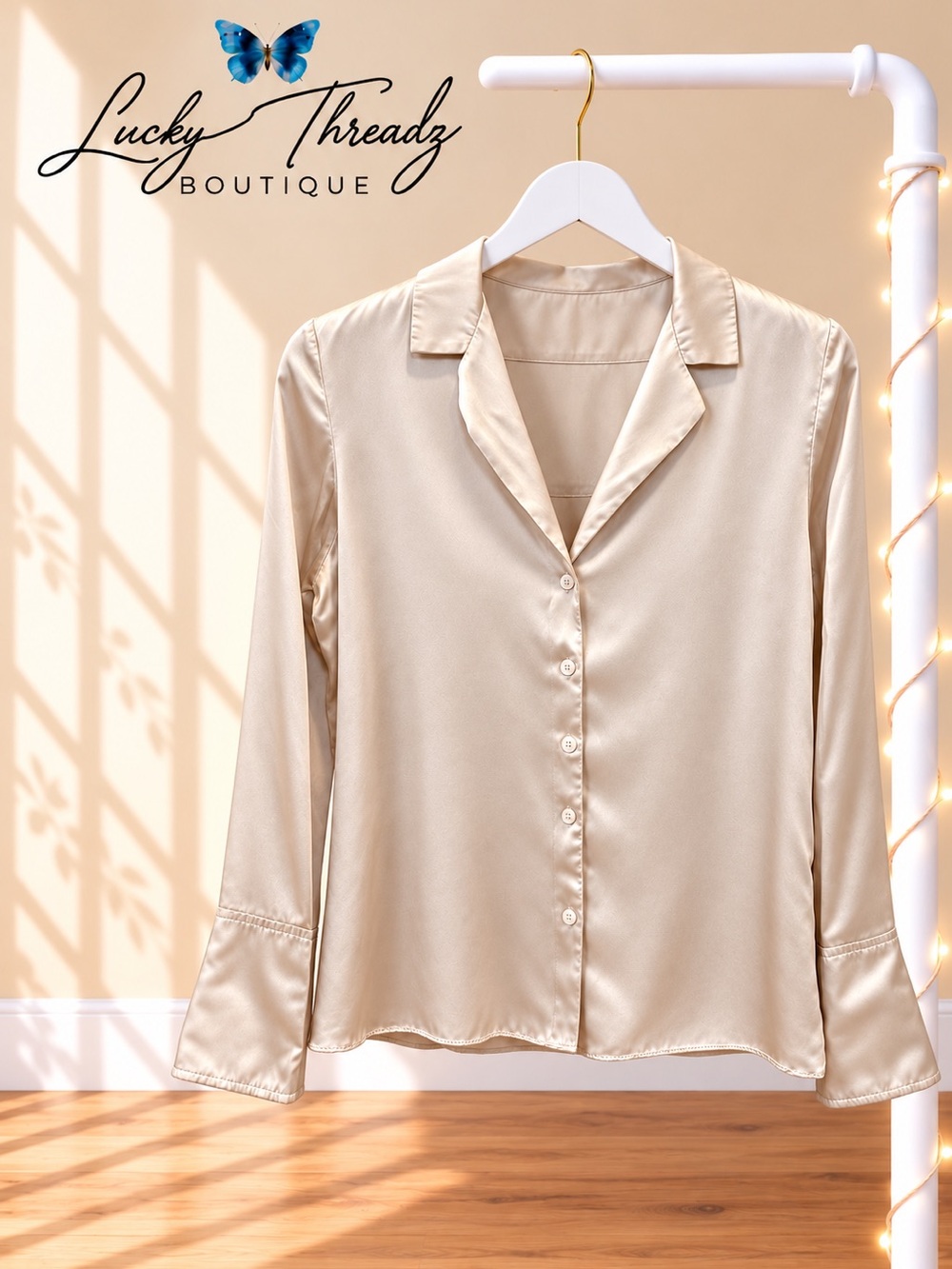 Banana Republic 100% Silk Satin Button Down Blouse Champagne Cream M